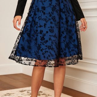 Sapphire Blooms Floral Midi Skirt