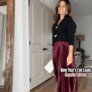 Red Satin Pleated Midi Skirt