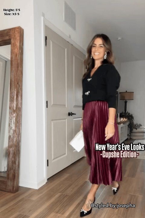 Red Satin Pleated Midi Skirt