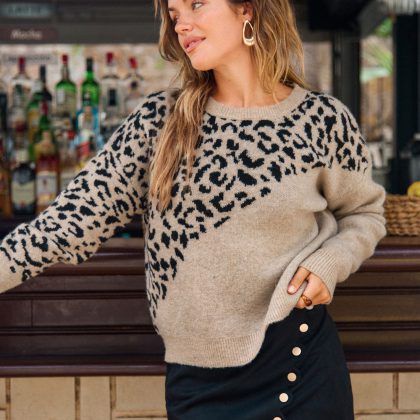 Contrast Leopard Sweater